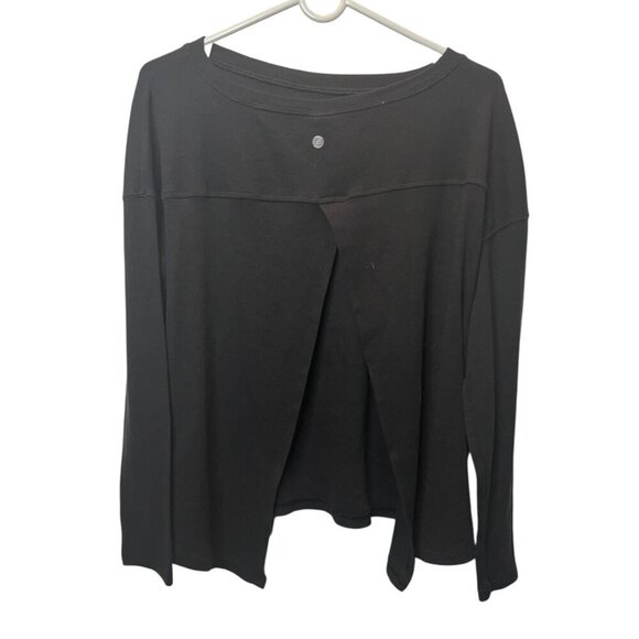 Z by Zella Ribbed Knit Long Sleeve Tee with Slit Back | Black Size M H10 - Picture 2 of 2